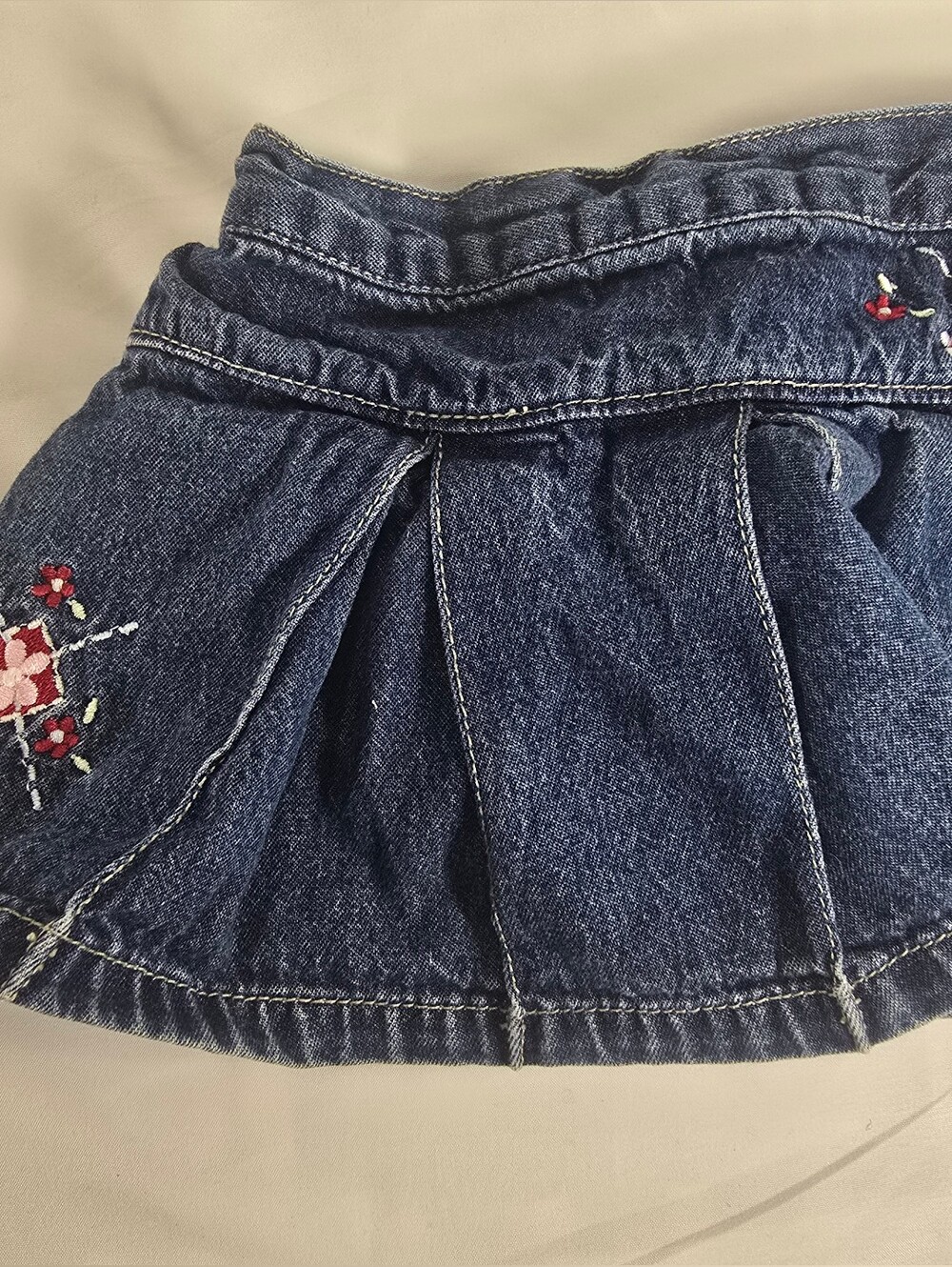 Vintage Faded Glory Toddler Girls Denim Skort Embroidered Floral 12M Y2K